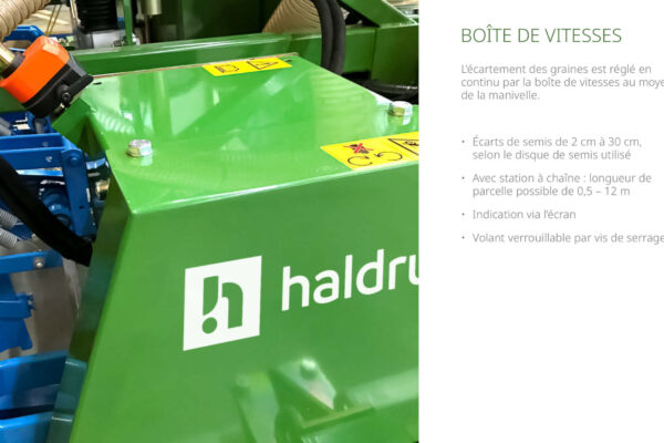 gearbox_250918_Overview_SP-35_Website_FR Der Kornabstand wird durch das Getriebe stufenlos, über das Handrad, eingestellt