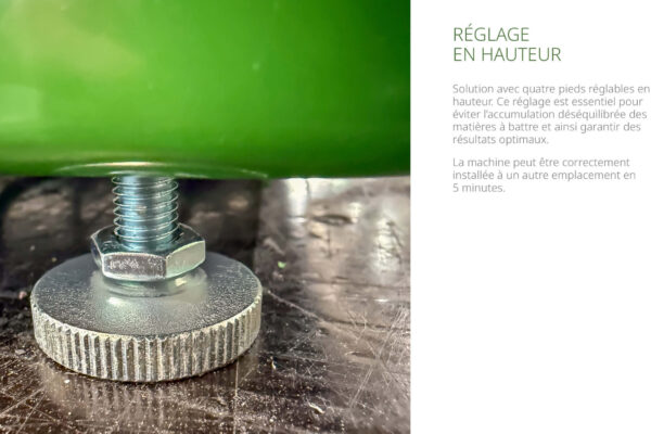 Innerhalb von 5 Minuten kann die Maschine, dank der 4 höhenverstellbaren Füßen, an einen anderen Ort richtig aufgestellt werden